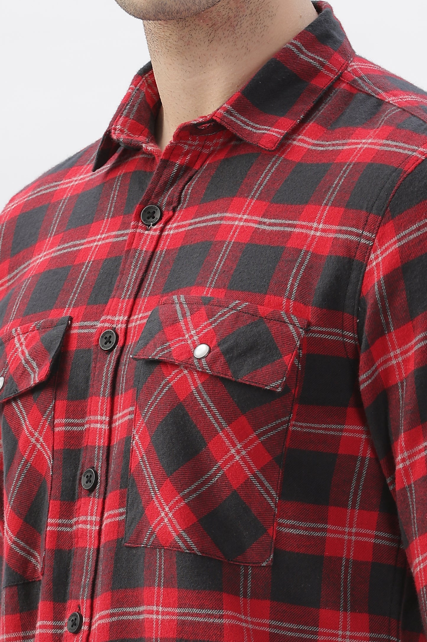 Double Pocket Red Checkered Shirt