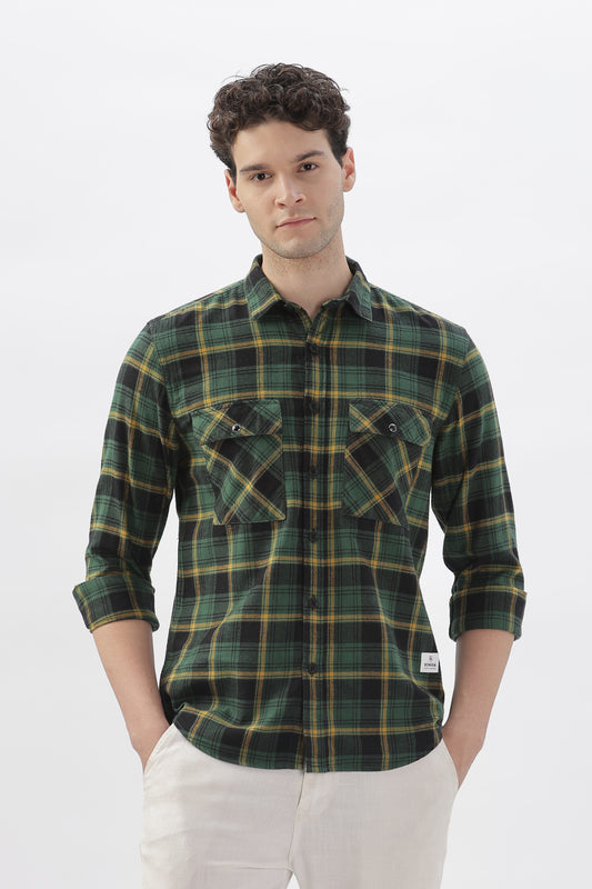 Two-Tone Green and Yellow Checked Shirt