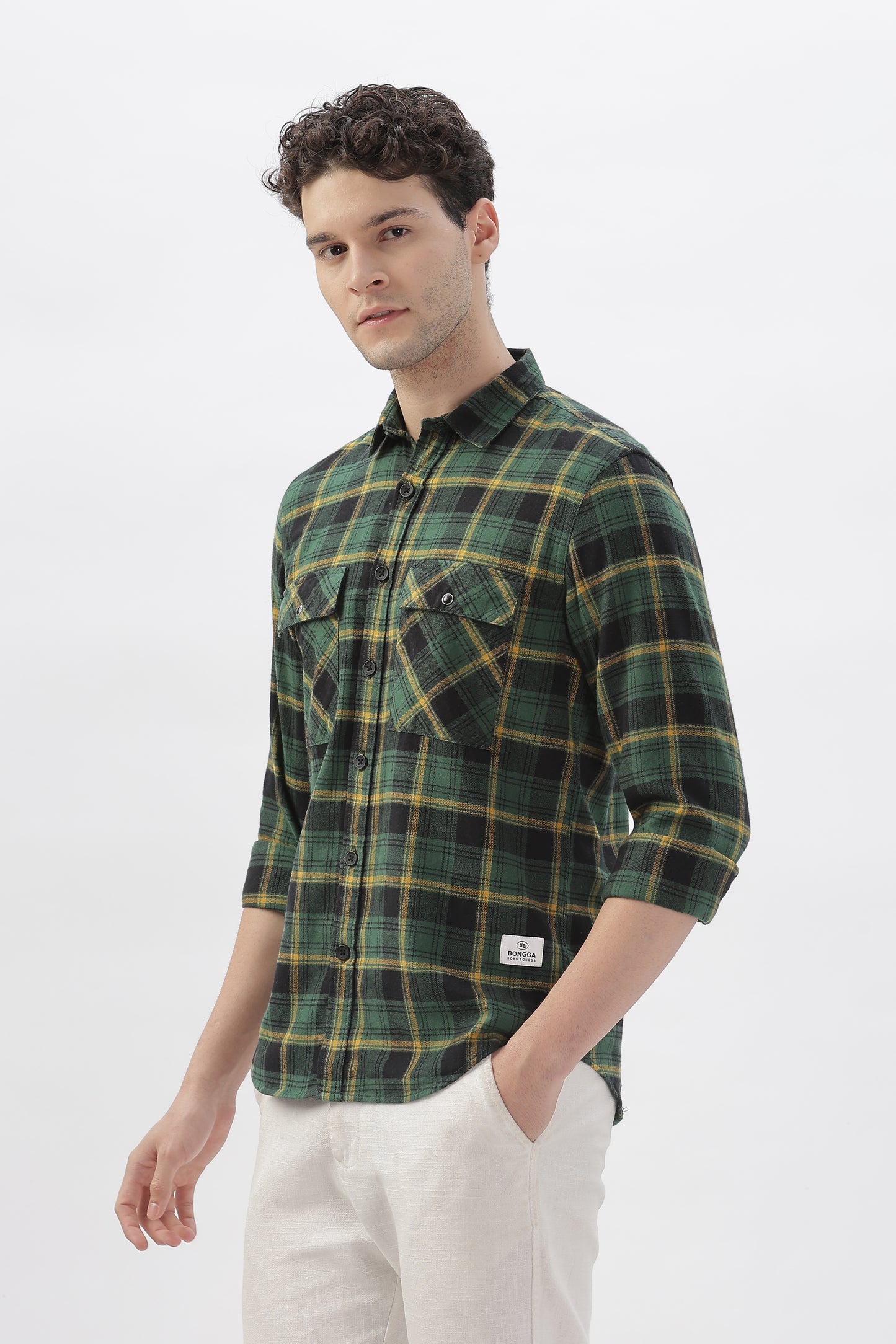 Two-Tone Green and Yellow Checked Shirt