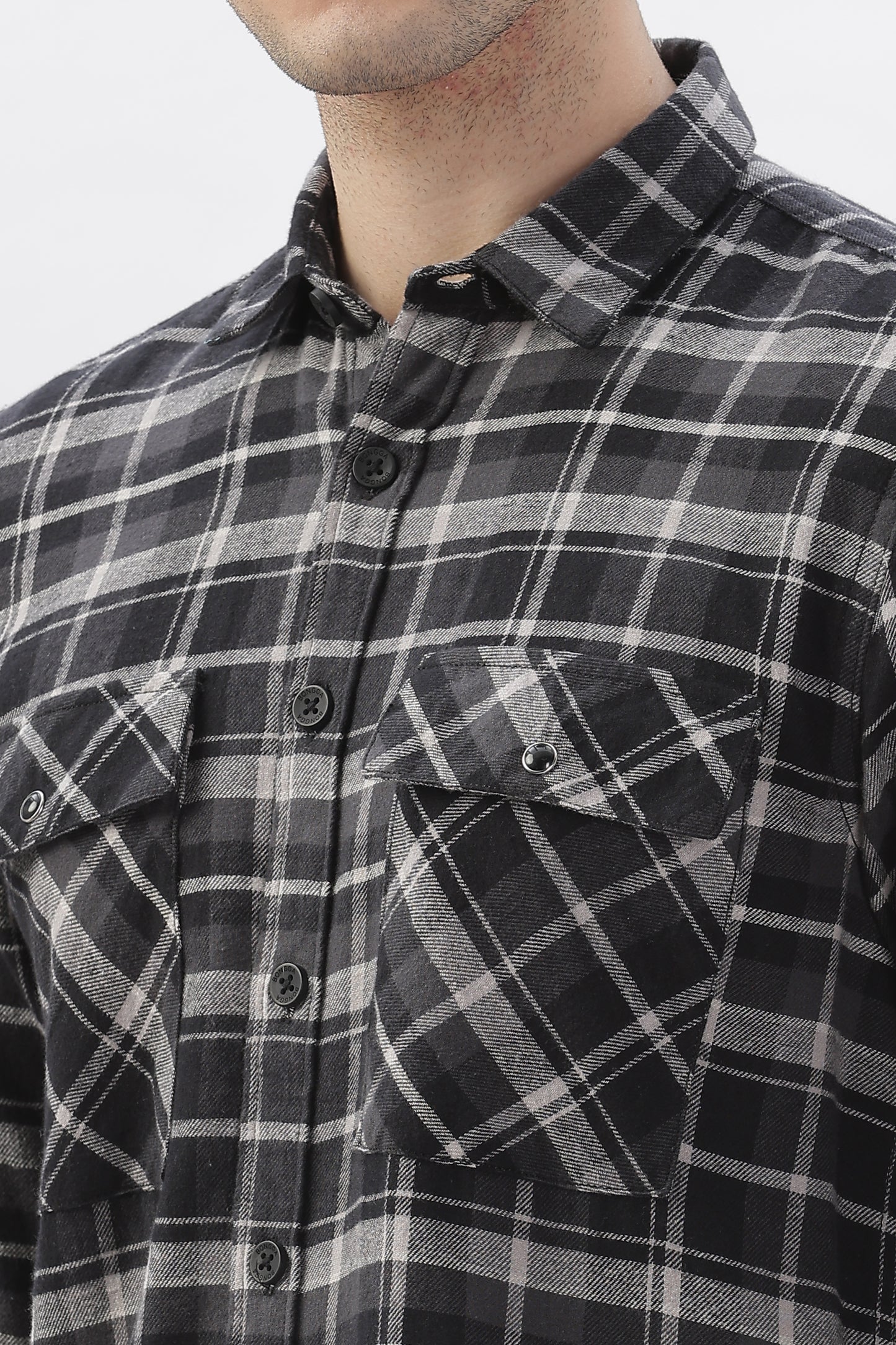 Double Pocket Black Checkered Shirt