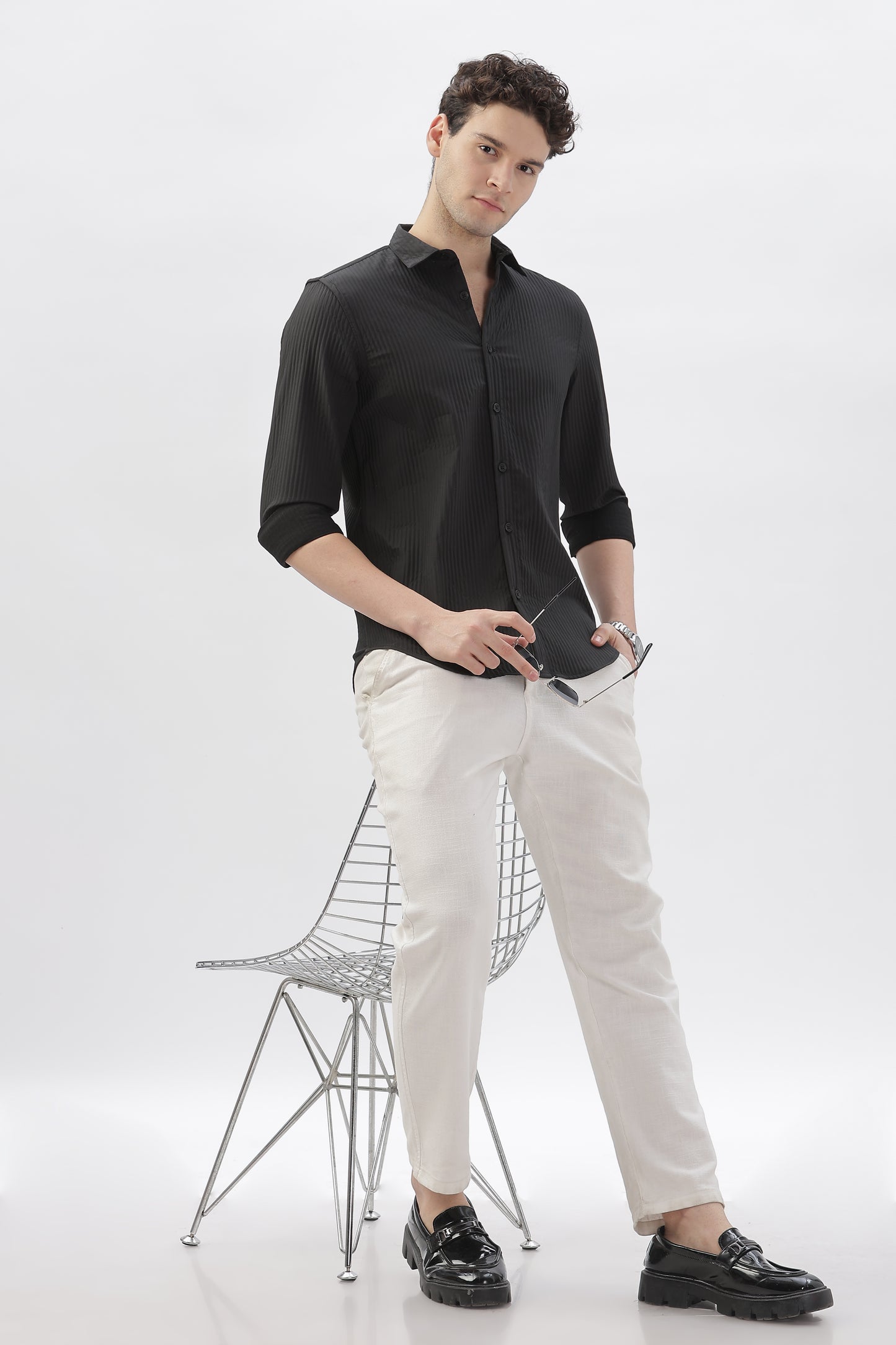 Black Shirt with Popped Lines